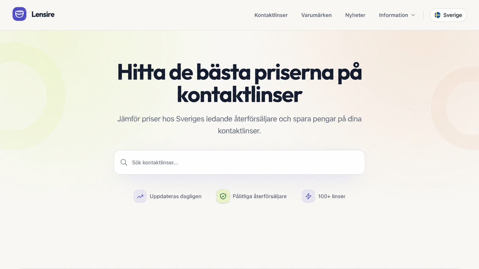 Förhandsvisning av Lensires svenska prisjämförelse för kontaktlinser